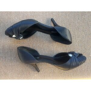 ALDO Womens size 38  Black Satin DOrsay Peep Toe Heels Embellished Bow party‎